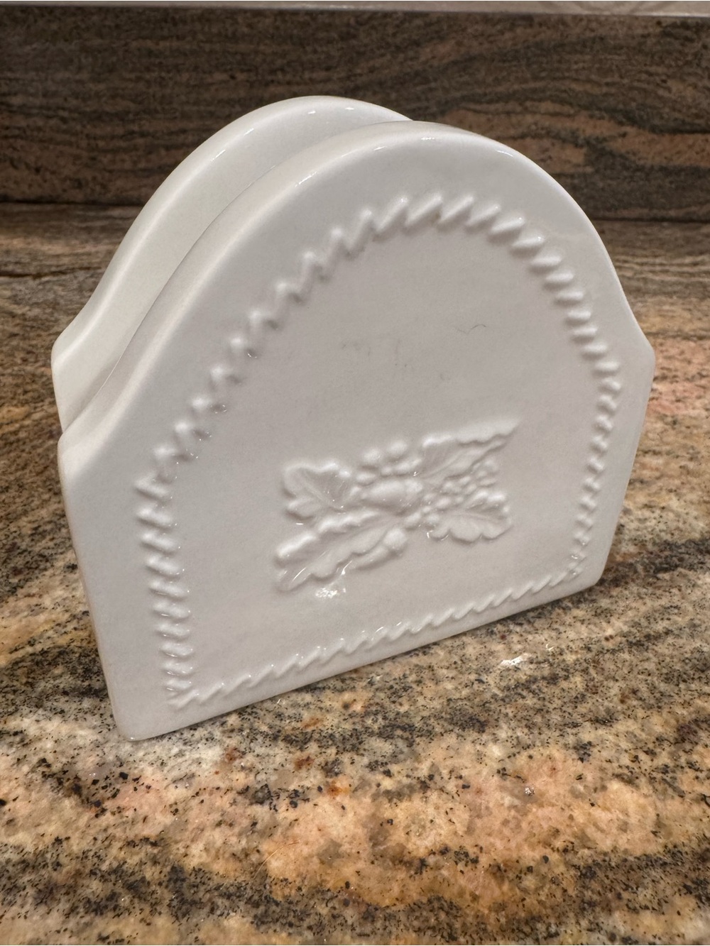 White Ceramic Napkin Holder with Embossed Leaf Design Martha Stewart.